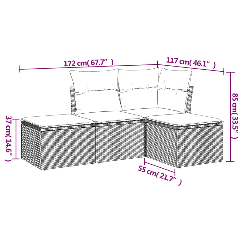 4 Piece Garden Sofa Set with Cushions Grey Poly Rattan