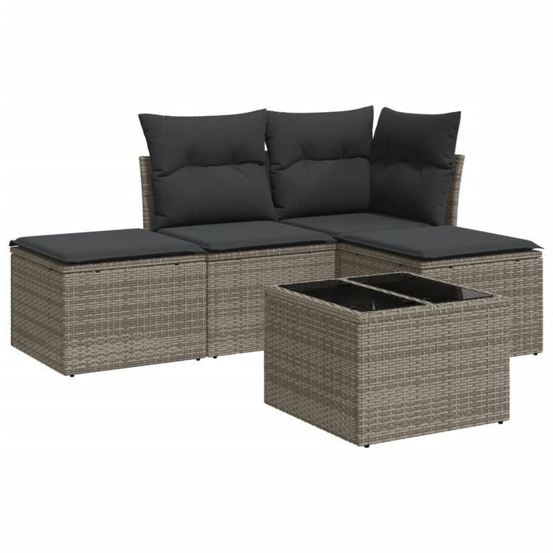 5 Piece Garden Sofa Set with Cushions Grey Poly Rattan