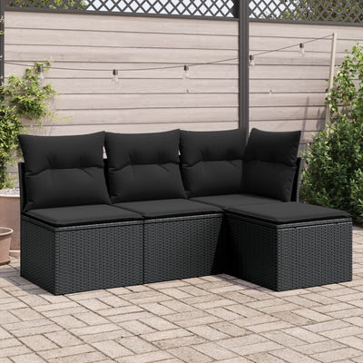 4 Piece Garden Sofa Set with Cushions Black Poly Rattan