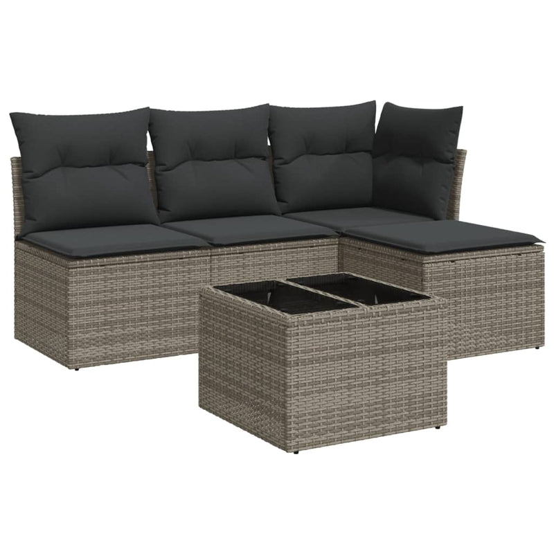 5 Piece Garden Sofa Set with Cushions Grey Poly Rattan