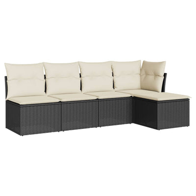 5 Piece Garden Sofa Set with Cushions Black Poly Rattan