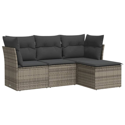 4 Piece Garden Sofa Set with Cushions Grey Poly Rattan