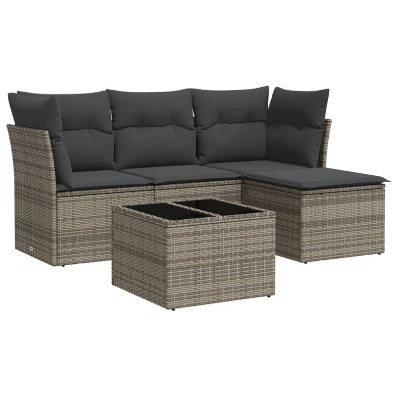 5 Piece Garden Sofa Set with Cushions Grey Poly Rattan