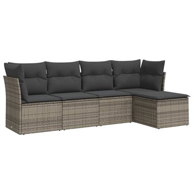 5 Piece Garden Sofa Set with Cushions Grey Poly Rattan