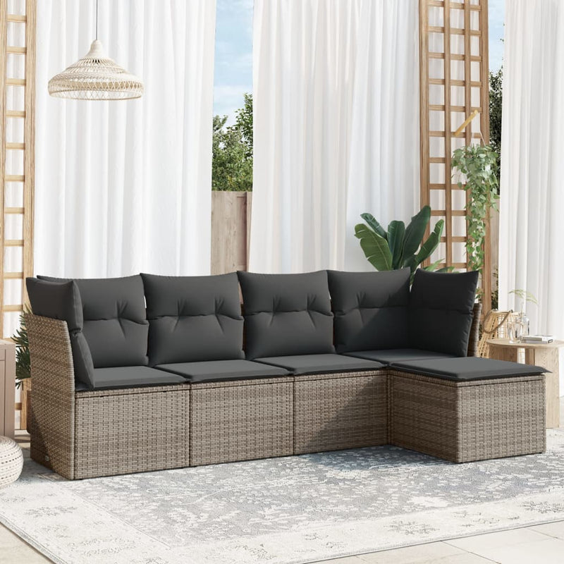 5 Piece Garden Sofa Set with Cushions Grey Poly Rattan