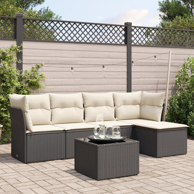 6 Piece Garden Sofa Set with Cushions Black Poly Rattan