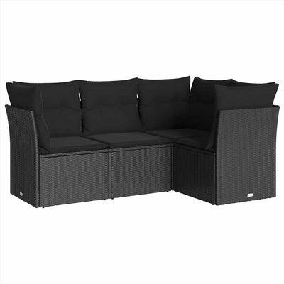 4 Piece Garden Sofa Set with Cushions Black Poly Rattan