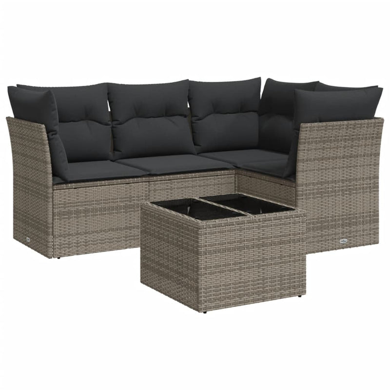 5 Piece Garden Sofa Set with Cushions Grey Poly Rattan