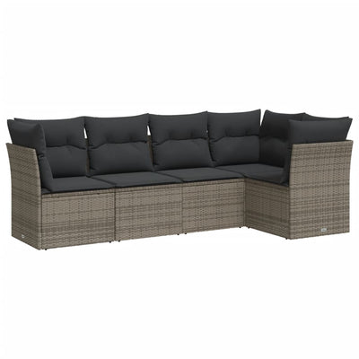 5 Piece Garden Sofa Set with Cushions Grey Poly Rattan