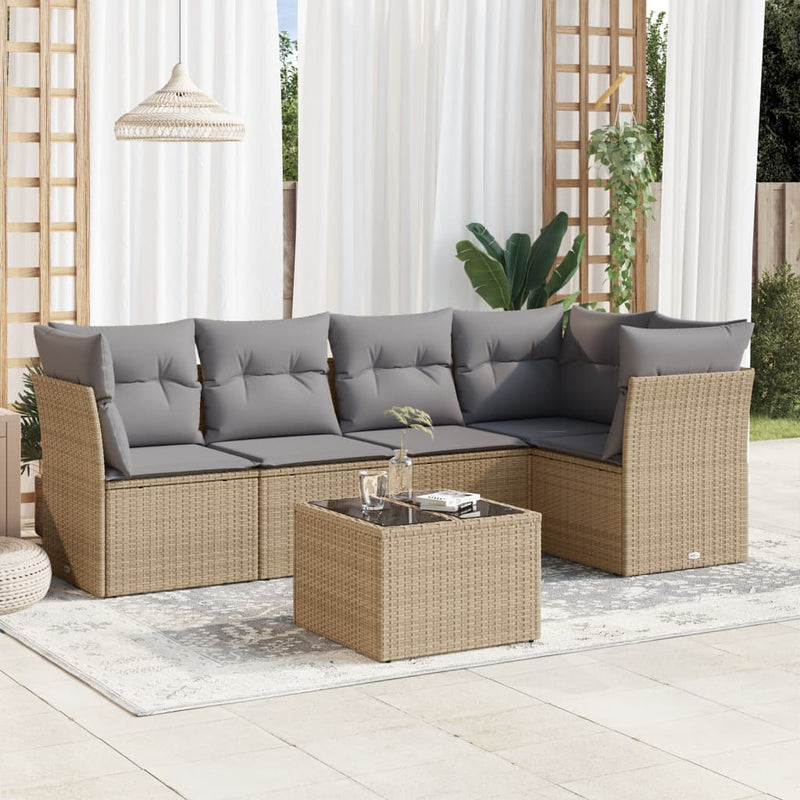 6 Piece Garden Sofa Set with Cushions Beige Poly Rattan