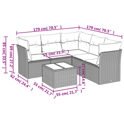 6 Piece Garden Sofa Set with Cushions Beige Poly Rattan