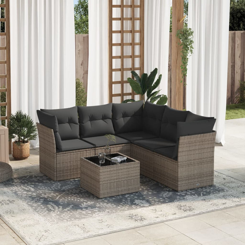 6 Piece Garden Sofa Set with Cushions Grey Poly Rattan