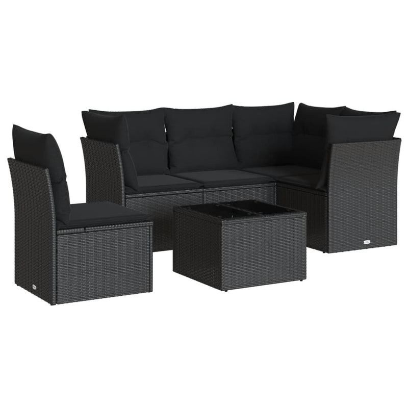 6 Piece Garden Sofa Set with Cushions Black Poly Rattan