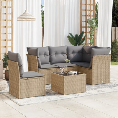 6 Piece Garden Sofa Set with Cushions Beige Poly Rattan