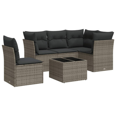 6 Piece Garden Sofa Set with Cushions Grey Poly Rattan