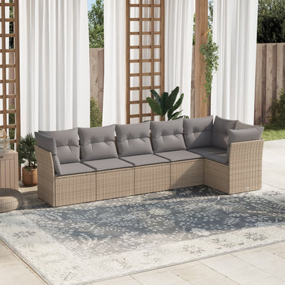 6 Piece Garden Sofa Set with Cushions Beige Poly Rattan