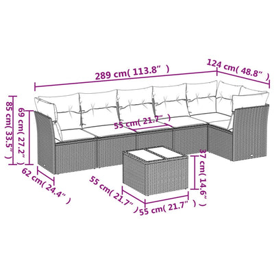 7 Piece Garden Sofa Set with Cushions Grey Poly Rattan