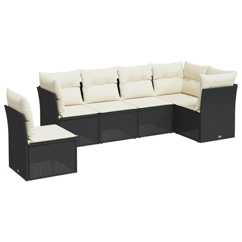 6 Piece Garden Sofa Set with Cushions Black Poly Rattan