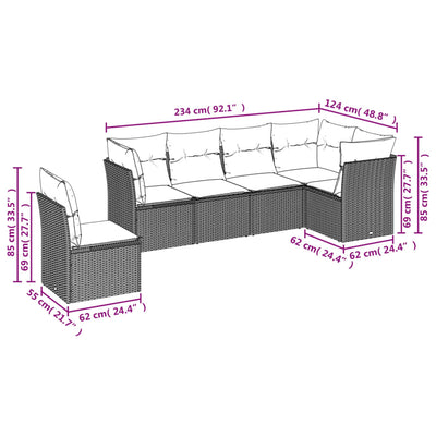 6 Piece Garden Sofa Set with Cushions Beige Poly Rattan