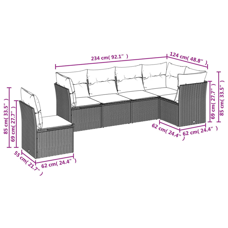 6 Piece Garden Sofa Set with Cushions Beige Poly Rattan