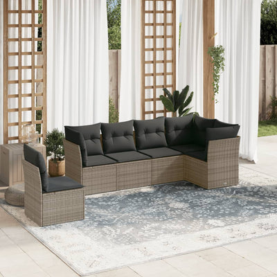 6 Piece Garden Sofa Set with Cushions Grey Poly Rattan