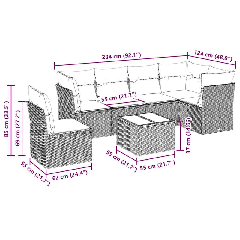 7 Piece Garden Sofa Set with Cushions Black Poly Rattan