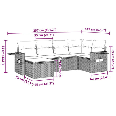 7 Piece Garden Sofa Set with Cushions Black Poly Rattan