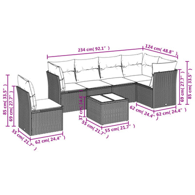 7 Piece Garden Sofa Set with Cushions Beige Poly Rattan