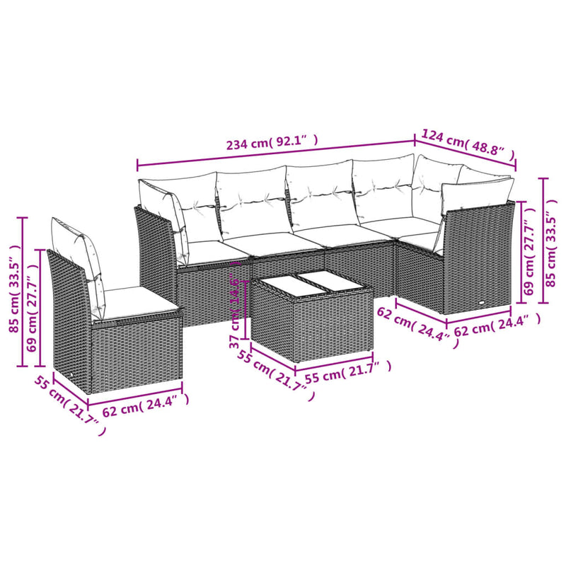 7 Piece Garden Sofa Set with Cushions Beige Poly Rattan