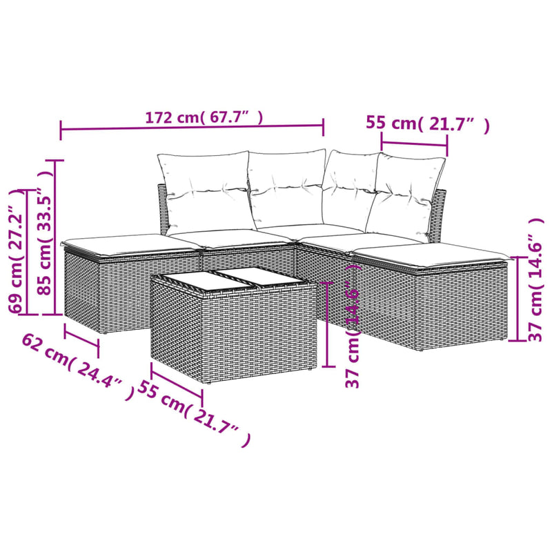 6 Piece Garden Sofa Set with Cushions Black Poly Rattan