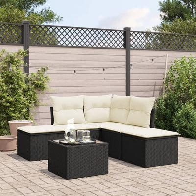 6 Piece Garden Sofa Set with Cushions Black Poly Rattan