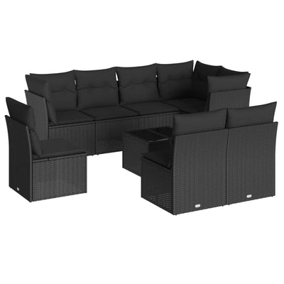 9 Piece Garden Sofa Set with Cushions Black Poly Rattan