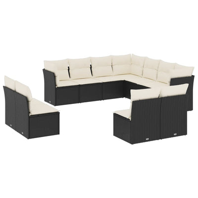 11 Piece Garden Sofa Set with Cushions Black Poly Rattan