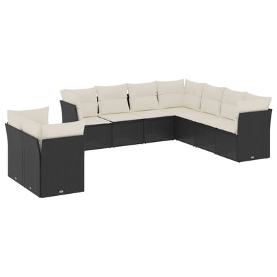 9 Piece Garden Sofa Set with Cushions Black Poly Rattan