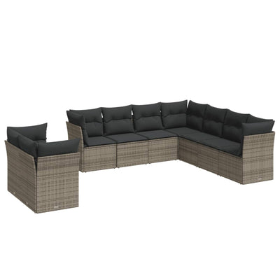 9 Piece Garden Sofa Set with Cushions Grey Poly Rattan