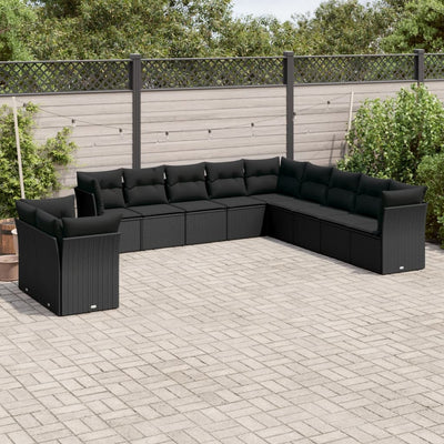 11 Piece Garden Sofa Set with Cushions Black Poly Rattan
