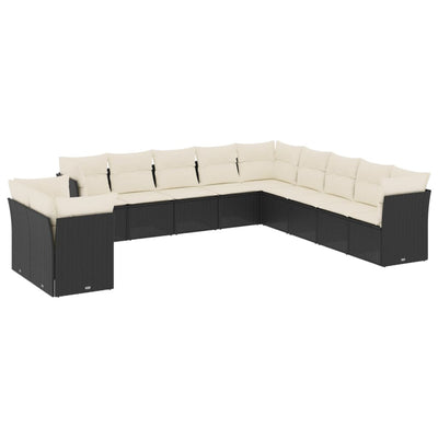 11 Piece Garden Sofa Set with Cushions Black Poly Rattan