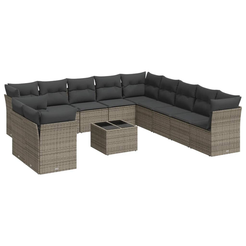 12 Piece Garden Sofa Set with Cushions Grey Poly Rattan