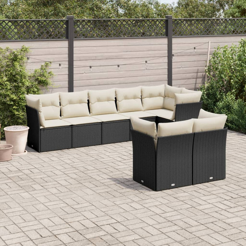 8 Piece Garden Sofa Set with Cushions Black Poly Rattan