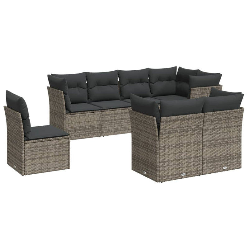 8 Piece Garden Sofa Set with Cushions Grey Poly Rattan