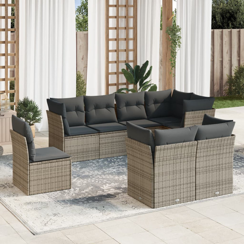 8 Piece Garden Sofa Set with Cushions Grey Poly Rattan