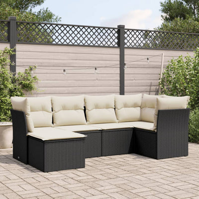 6 Piece Garden Sofa Set with Cushions Black Poly Rattan