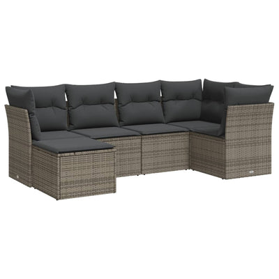 6 Piece Garden Sofa Set with Cushions Grey Poly Rattan