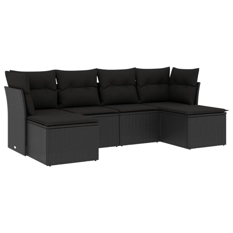 6 Piece Garden Sofa Set with Cushions Black Poly Rattan