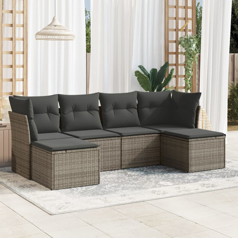 6 Piece Garden Sofa Set with Cushions Grey Poly Rattan