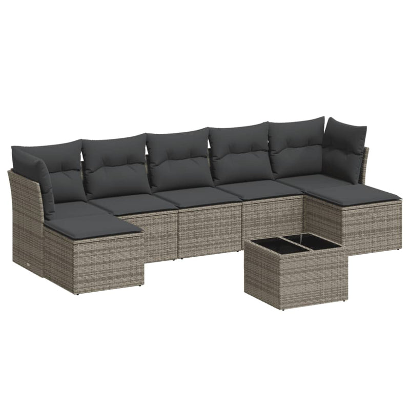 8 Piece Garden Sofa Set with Cushions Grey Poly Rattan