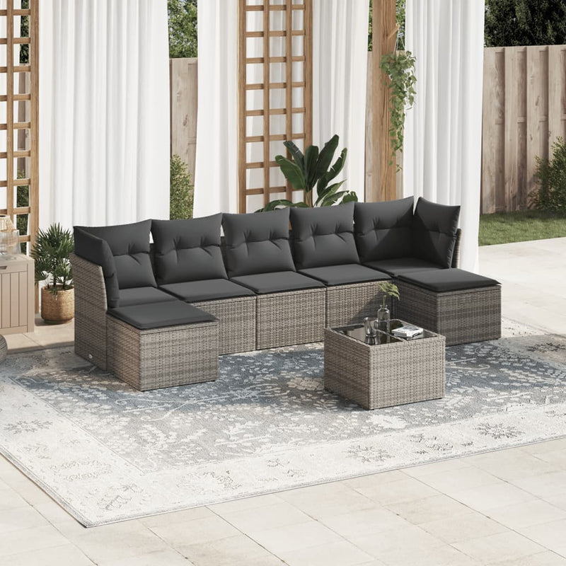 8 Piece Garden Sofa Set with Cushions Grey Poly Rattan