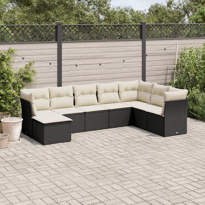 8 Piece Garden Sofa Set with Cushions Black Poly Rattan