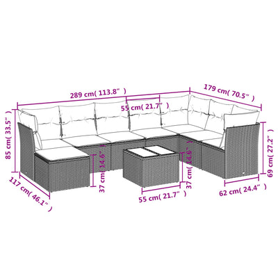 9 Piece Garden Sofa Set with Cushions Grey Poly Rattan