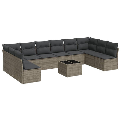 11 Piece Garden Sofa Set with Cushions Grey Poly Rattan